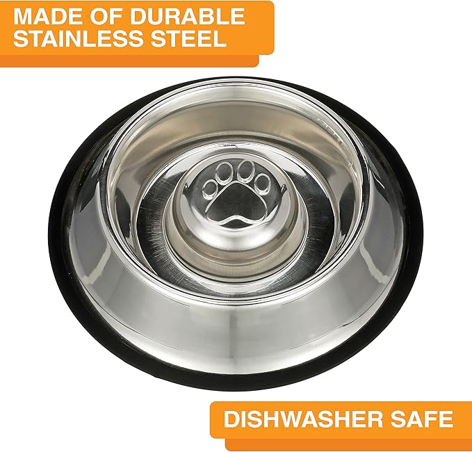 Neater Pet Brands Stainless Steel Slow Feed Bowl - Non-Tip & Non-Skid - Stops Dog Food Gulping, Bloat, Indigestion, and Rapid Eating (1.5 Cup)