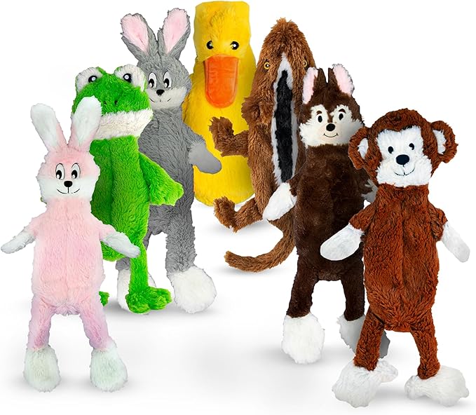 FGA MARKETPLACE Pack of 7 Flat NO Stuffing NO Squeak Plush Dog Toys, Funny Style Will Entertain Your Pet for Hours, Recommended for Small and Medium Dog 21 INCH Long