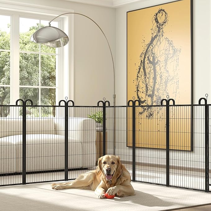 Dog Playpen Outdoor 32 Piece Panels Heavy Duty Dog Fence 47" Height Anti-Rust with Doors Portable for RV Camping Yard, Total 71FT, 406 Sq.ft, Snowy Black