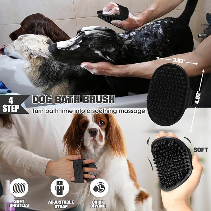 Dog Slicker Brush for Dogs Grooming Kit 4PCS | Large Dog Brush for Goldendoodles Poodles Doodles | Long Pin Haired Brush | Poodle Brushes and Comb (Black)