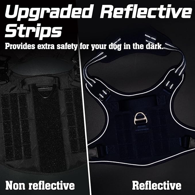 rabbitgoo Tactical Dog Harness for Large Dogs, No Pull Military Service Vest with Handle & Molle, Easy Control for Training Walking, Adjustable Reflective Straps, Blue, L