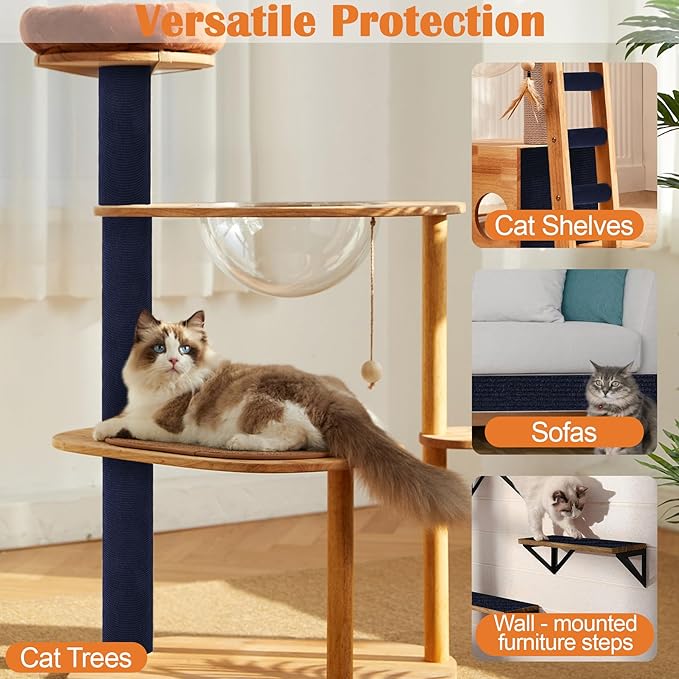 Cat Scratch Furniture Protector - 78.7" x 13.8" Trimmable Self-Adhesive Cats Claws Scratch Pads, DIY Cat Climbing Couch Protector for Scratch Post Cat Tree Replacement Indoor (Dark Blue)
