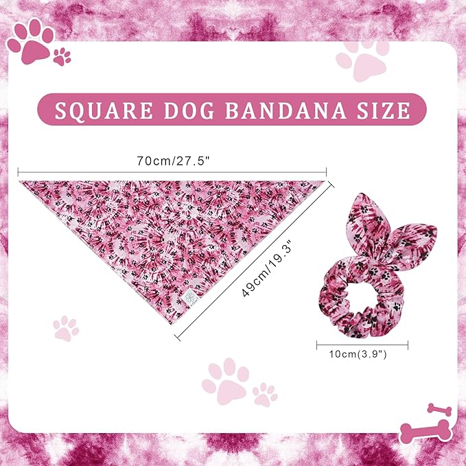 E-Clover Purple Dog Bandana & Matching Scrunchie Dog Paw Prints Pet Dog Scarf Cute Dog Costumes Accessories for Small Medium Large Dogs Lavender
