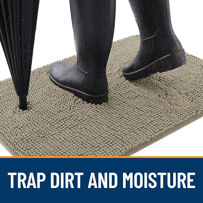 OLANLY Dog Door Mat for Muddy Paws 36x24, Absorbs Moisture and Dirt, Absorbent Non-Slip Washable Doormat, Quick Dry Chenille Mud Mat, Entry Indoor Entryway Carpet for Inside Floor, Warm Taupe