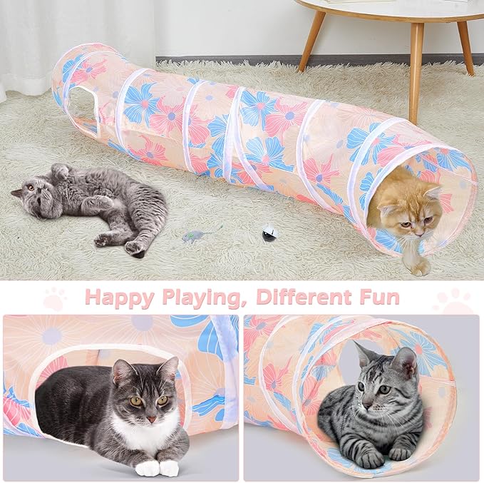 Glittme Cat Tunnel, Cat Tunnels for Indoor Cats, S-Shape Cats Cave with Cat Toys, Foldable Cat Tubes and Tunnels for Cats, Rabbit, Puppy, Guinea Pig