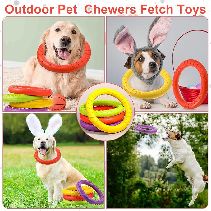 4Pcs Dog Toy Dog Training Ring for Outdoor Aggressive Durable Pet Chewers Fetch Toys Durable Floating Flying Disc Dogs Ring Chew Toys for Pool Swimming,Throwing