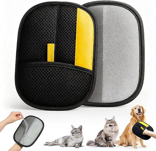 2 Pack Electrostatic Pet Hair Removal Gloves, The Magic Brush Pet Hair Remover Glove for Cats & Dogs, Massage Grooming & Hair Remover, Reusable Hair Removal Tool for Couch, Carpet, Car Seat & Clothing