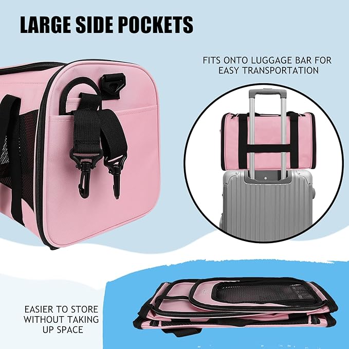 Cat Carriers Soft-Sided,Pet Carrier for Small Cats Dogs Puppies up to 1-15 LBS,TSA Airline Approved, (Medium,Pink)