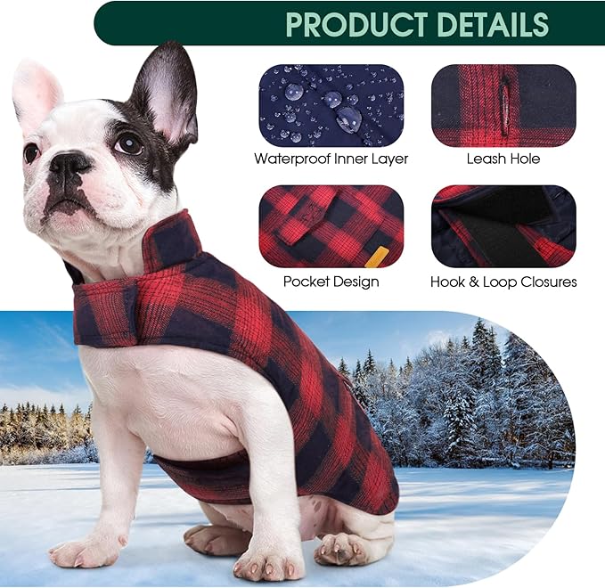 Kuoser Reversible Dog Jacket, Warm Winter Coat for Medium & Large Dogs, Warm Windproof Pet Cold Weather Clothes, Red XL