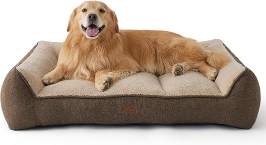Bedsure XL Plus Orthopedic Dog Beds Large Sized Dog - Extra Thick Supportive Dogs Couch with Waterproof Washable Cover, Jumbo Comfort Pet Bed Sofa with Soft Plush Sherpa and Nonskid Bottom, Brown, 48"