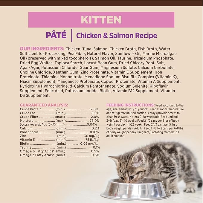 Wellness CORE Pate Kitten Wet Cat Food, Natural, Protein-Rich, Grain Free, 3 Ounce, 12 Pack (Chicken & Salmon)