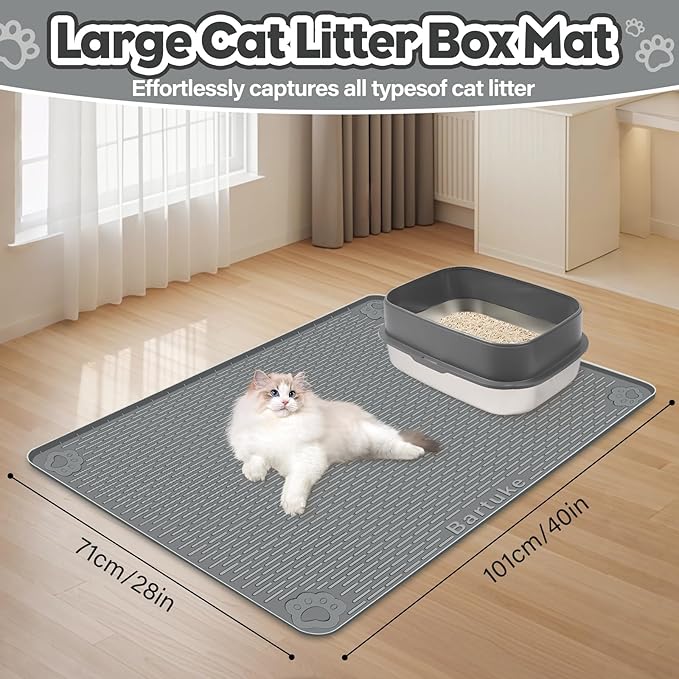 Cat Litter Mat, Extra Large 40" x 28" Silicone Mat Litter Trapping Mat for Scatter Control, Soft on Kitty Paws, Easy to Clean (Dark Gray)