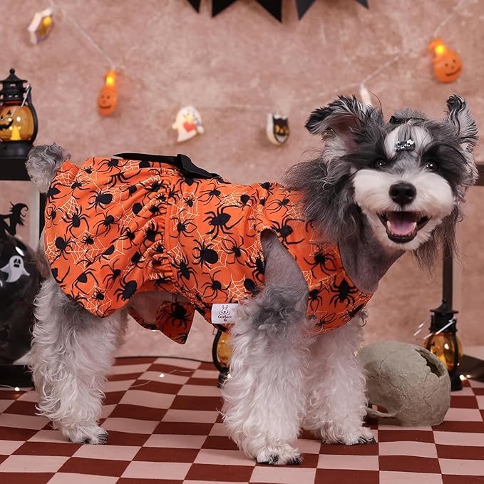 CuteBone Halloween Dog Dresses Velvet Holiday Small Dogs Clothes Onesie Pet Apparel Girl Puppy Skirt with Bow Hair Rope CVA46XS