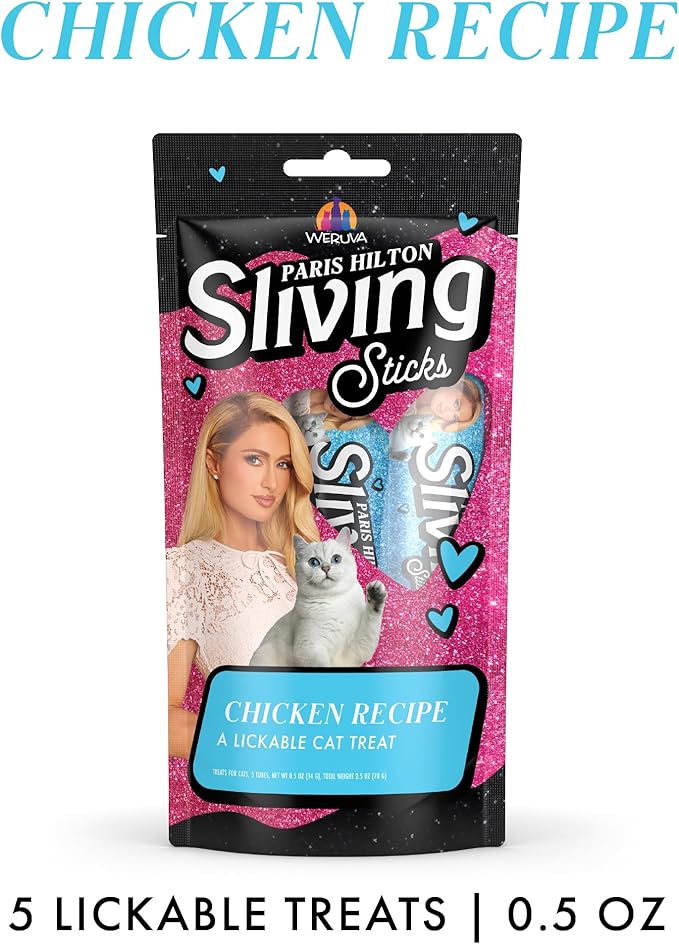 Weruva Paris Hilton Pamper Like Paris Sliving Sticks, Chicken, 0.5oz Lickable Cat Treats, Pack of 5