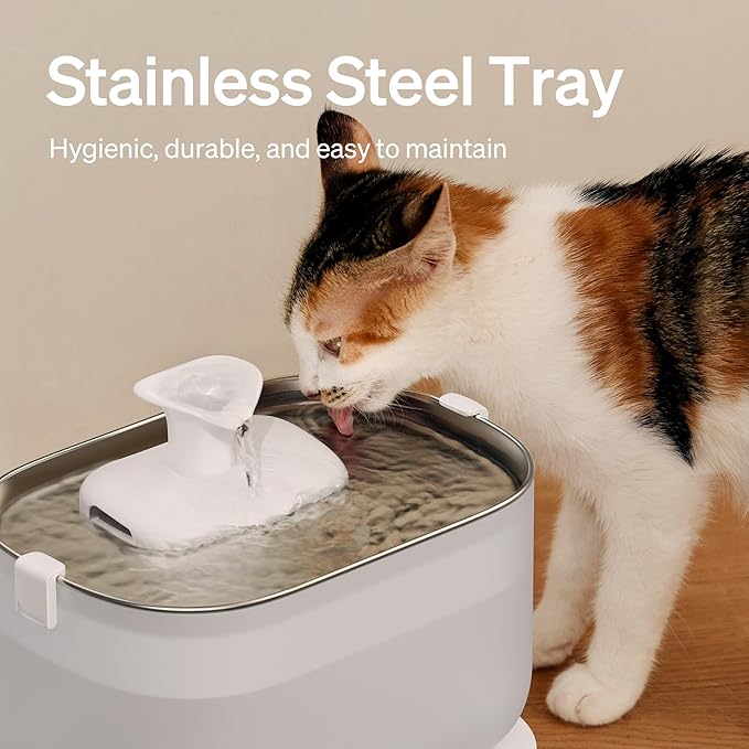 PETLIBRO Cat Water Fountain + PETLIBRO Genuine 4 Packs Filters, Cat Fountain Indoor Stainless Steel Tray, 2.5L/84oz Wireless Pump Pet Water Fountain, Cat Water Dispenser with Two Flow Modes