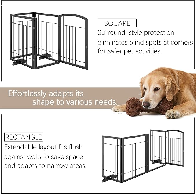 Vantas Folding Pet Gate 96" Wide, 30" Tall No-Assembly Metal Dog Gate, Freestanding Wire Pet Gate, Pet Puppy Safety Fence, Extra Wide with 2PCS Support - Black