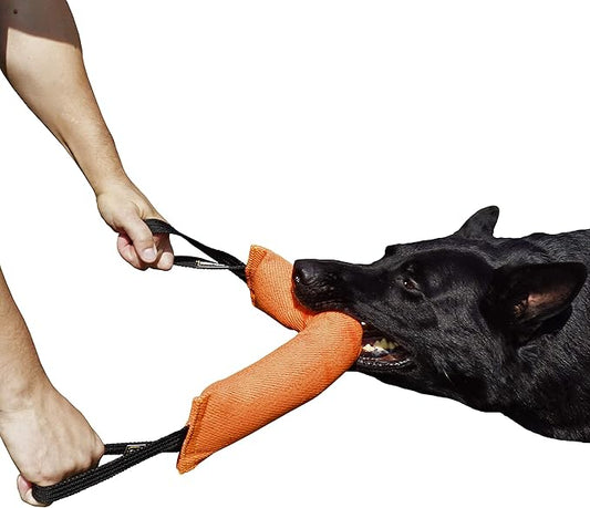 Dingo Gear French Linen tug Toy for Dog, Dog Bumper for Training, Agility, tug of war, Dog bite Pillow for Strong Dog, 2handles 18" Orange S00085