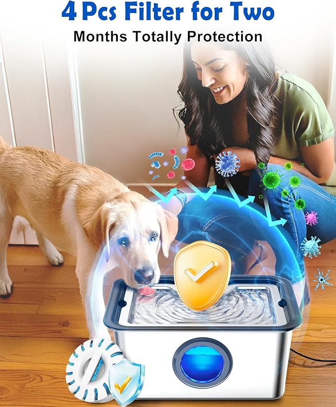 Upgrade Filter Element Pack for FurryPlanet Large Dog Water Fountain Stainless Steel,12L Ultra-Purification Pet Fountain Dog Cat Drinking Dispenser 6in1,Deep Purification Filter,4 Pcs 1 Pack