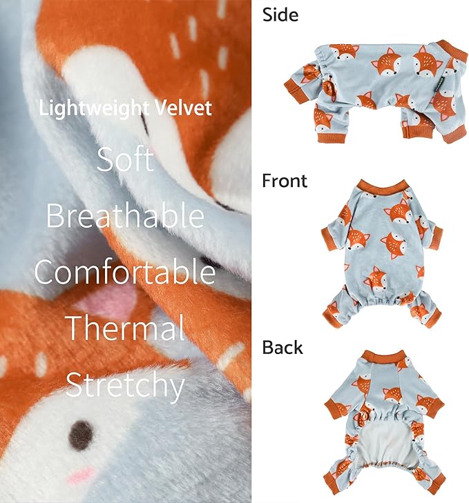 Fitwarm Funny Fox Dog Pajamas, Warm Dog Onesie, Dog Clothes for Small Dogs Girl Boy, Lightweight Velvet, Pet Outfit, Gray, Orange, XXL