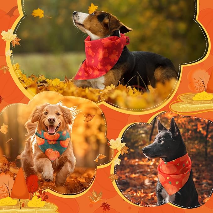 Sweetude 100 Pieces Fall Dog Bandanas Bulk,Thanksgiving Bandanas for Dogs Pumpkin Maple Leaves Pattern Puppy Triangle Scarf Bibs for Medium Small Pet Autumn Costume Accessories(31.5 x 21.65 x 21.65)