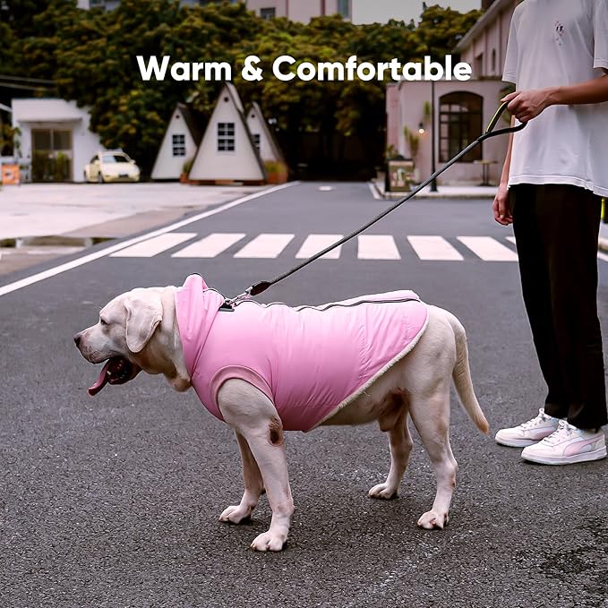 Fleece Lining Dog Hoodie with Harness Built in,Extra Warm Small Dog Jacket in Winter Puppy Coats with Hooded,Light Pink XS