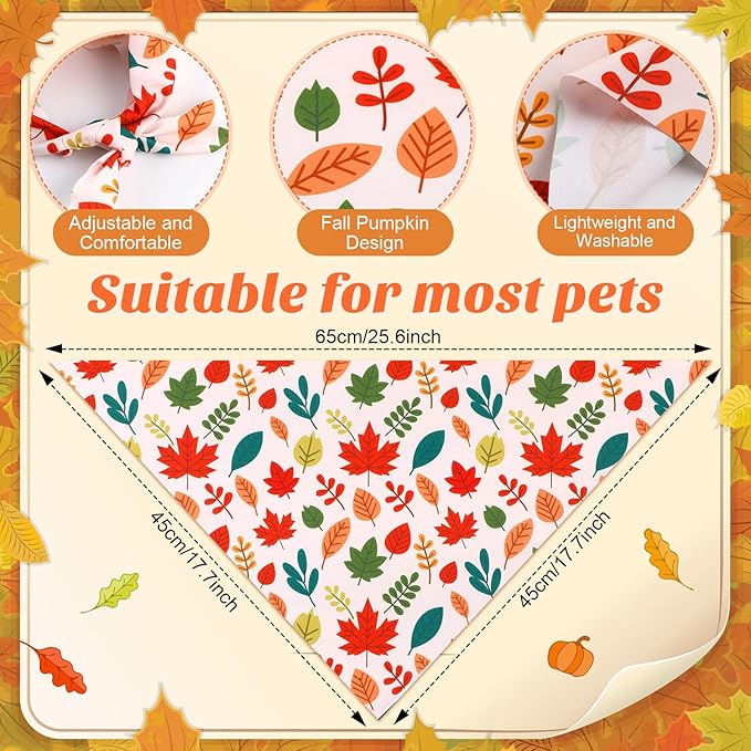 Chunful 60 Pcs Thanksgiving Fall Bandanas for Dogs Autumn Maple Leaf Pumpkin Patterns Soft Bibs Adjustable Triangle Doggie Scarf for Small Medium Large Pet Costume(25.6 x 17.7 x 17.7 Inch)