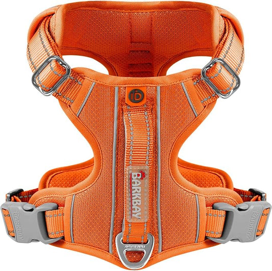 BARKBAY Dog Harness No Pull with ID Tag Pocket - Heavy Duty, Reflective, Easy Control for Large Dogs(Orange,XS)