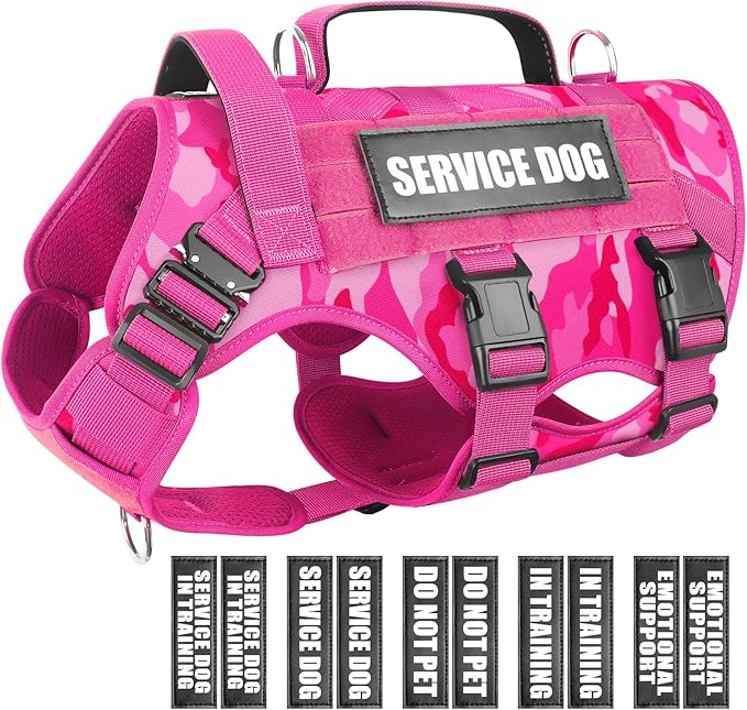 WINSEE Service Dog Vest Harness for Large Dog, Tactical Working MOLLE Vest with 10 Pet Patches, No Pull Heavy Duty Harness for Training Walking