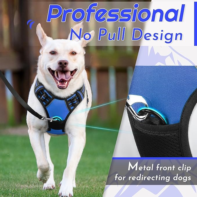 Eagloo Dog Harness Small Sized Dog, No Pull Service Vest with Reflective Strips and Control Handle, Adjustable and Comfortable for Walking, No Choke Pet Harness with 2 Metal Rings, Blue, S