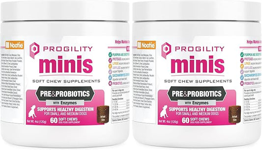 Nootie Progility Mini Pre & Probiotic Supplement, Digestive Aid Supplement for Dogs, 60 Soft Chews per Container (Pack of 2)