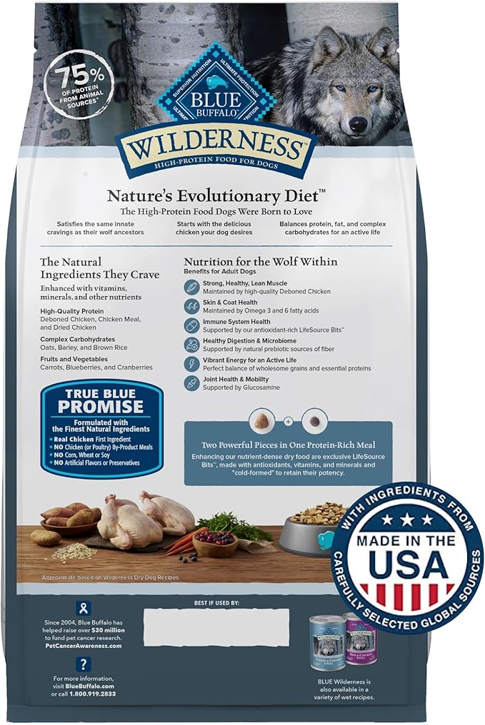 Blue Buffalo Wilderness Dry Dog Food Plus Wholesome Grains, Chicken, 4.5 lbs.