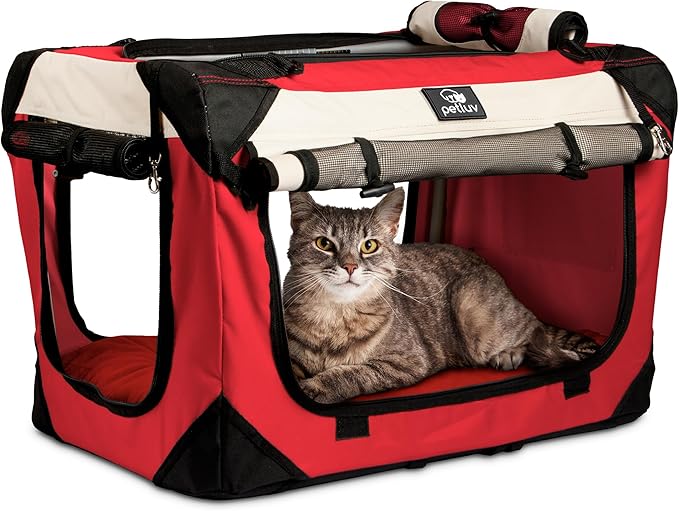 Soft-Sided Cat & Dog Pet Carrier, Large 24"x16"x16", Fits Large Cat, 2 Cats, or Medium Dog Comfortably, Great for Travel & Vet Visits, Privacy Windows, Removable Bed, Locking Zippers, Folds Flat
