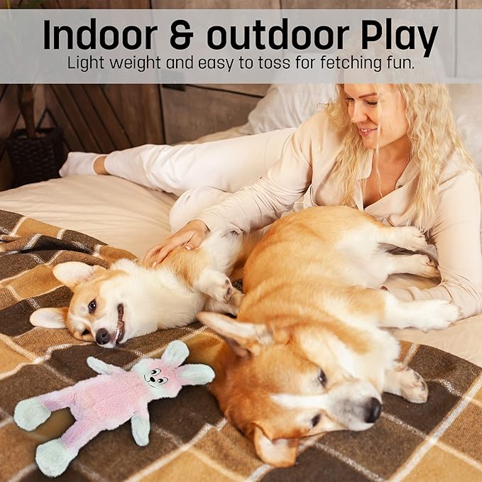 FGA MARKETPLACE Pink Rabbit Dog Toy Flat NO Stuffing NO Squeak, Funny Style Will Entertain Your Pet for Hours, Recommended for Small and Medium Dog 21 INCH Long