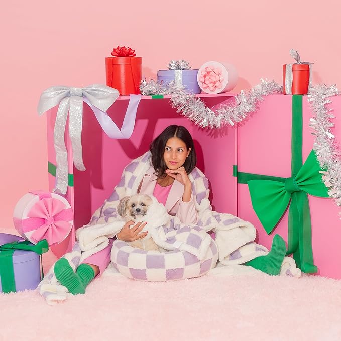 Lesure Waterproof Puppy Blanket for Small Dogs - Washable Double Sided Dog Blankets with Warm Jacquard Shag and Soft Sherpa Fleece, Pet Cat Blanket for Couch Protection, 3D Textured Cloud, Purple