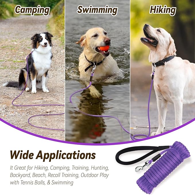 lynxking Check Cord Dog Leash Long Lead Training Tracking Line Comfortable Handle Heavy Duty Puppy Rope 10ft 15ft 30ft 50ft for Small Medium Large Dog