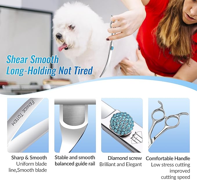 Fenice Professional Grooming Curved Shear: 30 Degree Super Curves Scissors for Dogs 7.5" Big Arc Curved Shears Made Of Japanese 440C Stainless Steel