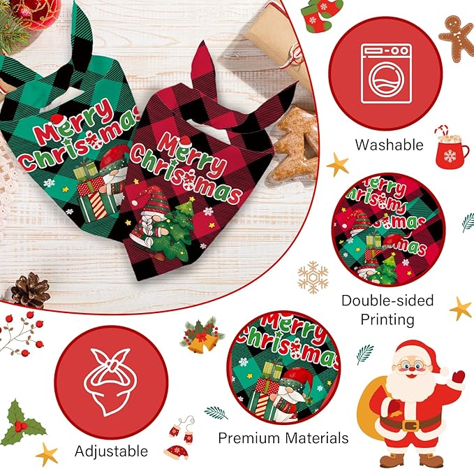 Christmas Dog Bandanas 2 Pcs, Pet Scarf for Dog Girl, Cute Triangle Puppy Scarf Kerchief Bandana Small Medium Pet Dogs On Xmas, Christmas Father Xmas Tree Print Gifts for Dogs Lovers