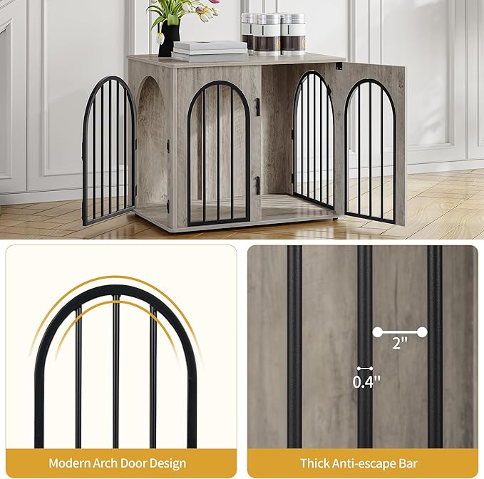 26.8'' Wooden Dog Crate Furniture, Indoor Dog Kennel Dogs Cage for Small Dogs, Heavy Duty Dog Crates Decorative Pet House End Side Table TV Stand, Greige DFC85505B