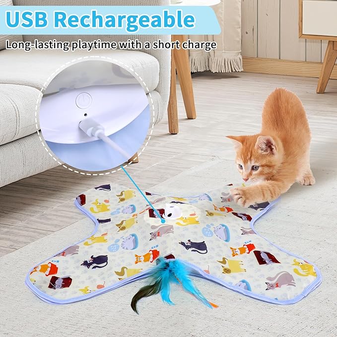 DFQ Interactive Cat Toys Chargeable,Automatic Toy for Indoor Cats with Moving Concealed Wand Feather, 2 in 1 Hide and Seek Game Cat Toy for Hunting Instincts Exercise,Bored Adult Cats Wand Toy