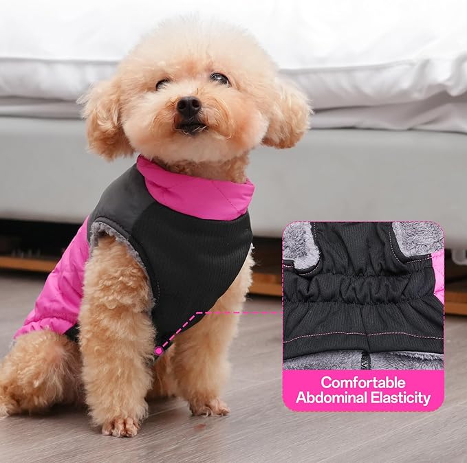 Warm Fleece Dog Coats for Medium Dogs,D-Rings Waterproof Puppy Jacket for Cold Winter,Pink L
