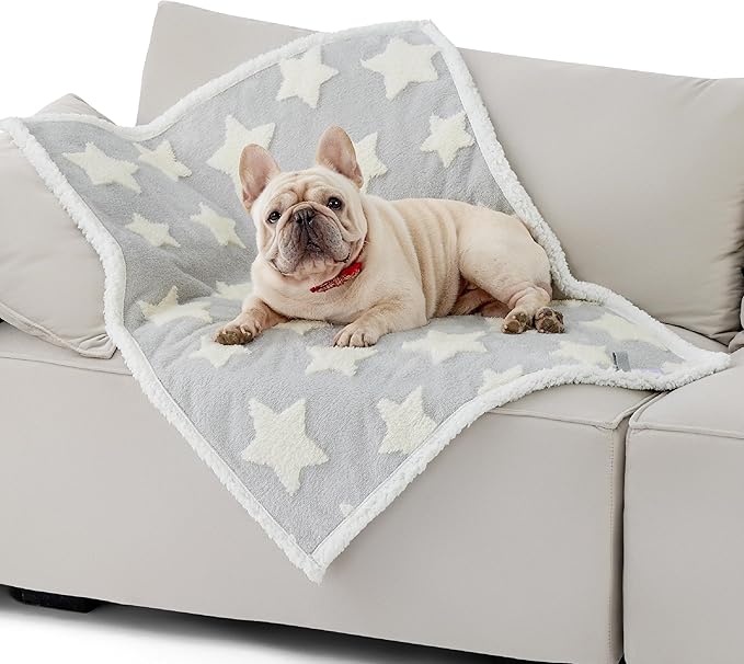 Lesure Waterproof Dog Blanket for Medium Dogs - Washable Double Sided Dog Blankets with Warm Jacquard Shag and Soft Sherpa Fleece, Pet Cat Blanket for Couch Protection, 3D Textured Star, Grey