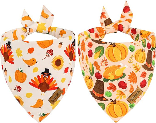 Thanksgiving Dog Bandanas - 2 Pack Reversible Fall Dog Scarf for Boy & Girl, Premium Durable Fabric, Autumn Bandana for Medium and Large Dogs (Large)