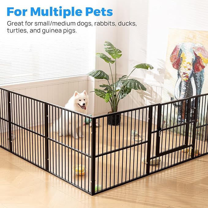 Dog Playpen - 32" Height Dog Pen, Heavy Duty Puppy Pen with Door, Safe & Sturdy, Easy Assemble for Indoor/Outdoor Pet Playpen (10 Panels with Door, Black)