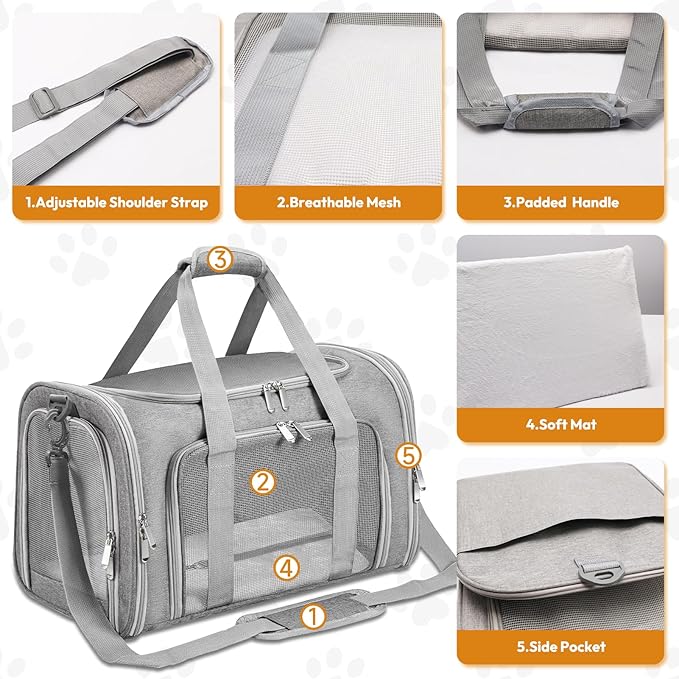 Cat Carrier, Pet Carrier for Small/Medium Cats Dogs (Up to 16 lbs), Cats Carrier Soft-Sided, Portable Foldable Pet Bag, Large Comfort Carrier for Outdoor Travel