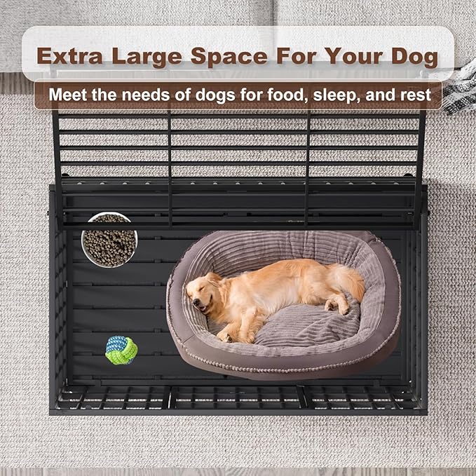 42 Inch Heavy Duty Dog Crate with Wheels，Indestructible Escape-Proof Dog Cage for Large Dogs, Extra Large XL XXL Indestructible Dog Crate with Removable Tray.