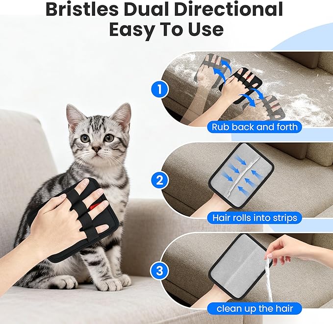 Pet Hair Removal Glove for Cats & Dogs, Upgraded Four-Finger Magic Brush Electrostatic Pet Hair Gloves, Reusable Pet Hair Remover Tool for Laundry, Couch, Carpet, Car Seat