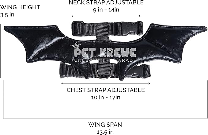 Pet Krewe Bat Cat Costume - Bat Wings - Harness Attachment, One Size Fits All - Perfect for Halloween, Christmas Holiday, Parties, Photoshoots, Gifts for Dog Lovers (One Size)