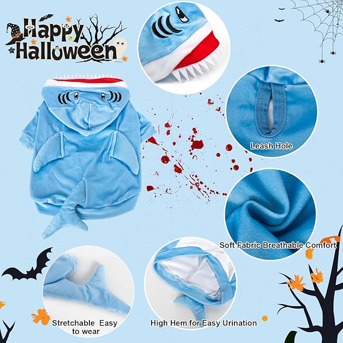 NACOCO Halloween Shark Dog Costume - Pet Christmas New Year Hoodie Warm Party Coat Outfit for Small and Medium Cat Dog Clothes(Blue Shark,L)