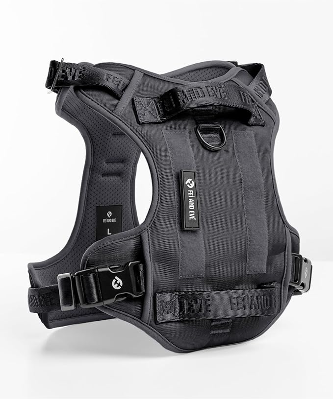 2025 New Edition, Fei & Eve Classic Dog Harness - Quick-Release Buckles | 3-Point No-Pull Control | Heavy-Duty 900D Nylon | Dual Safety Handles | Breathable Mesh | Adjustable Fit | Small,Black