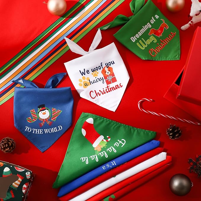 100 Pcs Christams Dog Bandana Bulk with Sayings Pet Triangle Scarf Bibs Washable Puppy Kerchief Adjustable Grooming Supplies for Small Medium Large Dog Cat Costume Accessories